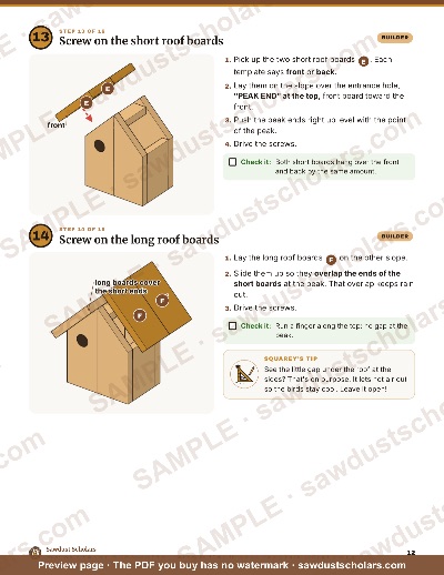 Birdhouse Build Guide (Ages 7–10) — 16-Step Companion for the Birdhouse Project Plan, sample page 12