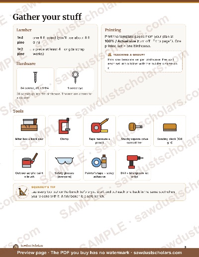 Birdhouse Build Guide (Ages 7–10) — 16-Step Companion for the Birdhouse Project Plan, sample page 3