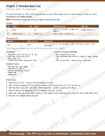 Wooden Race Car, sample page 2